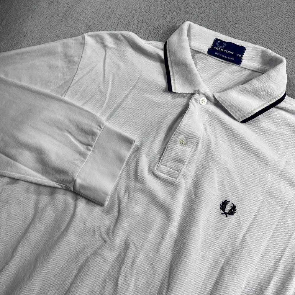 Fred Perry Mens White Long Sleeve Cotton Pique Polo Shirt 3XL Twin Tipped Collar